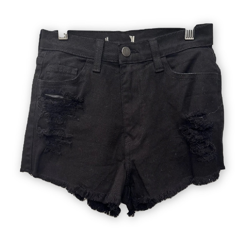 Black High Waist Distressed Denim Shorts